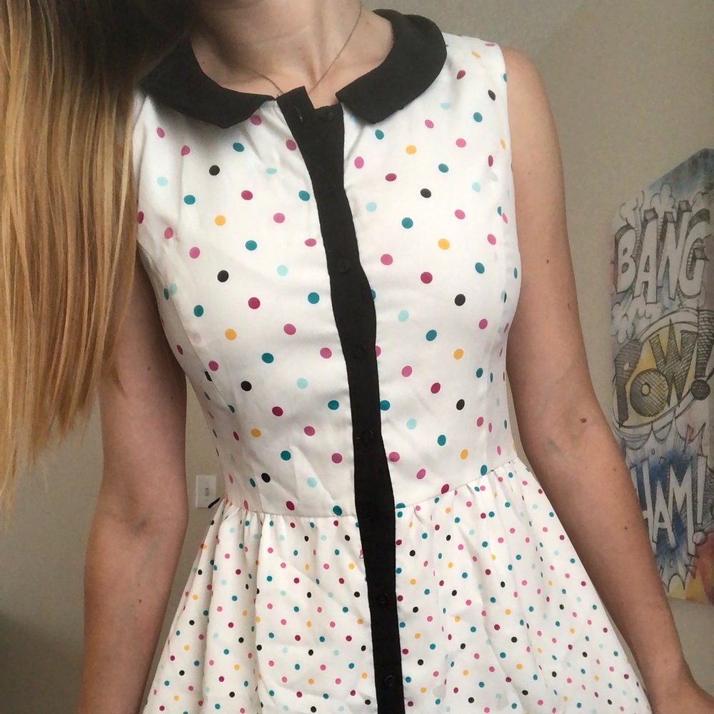 Quirky white polka dot collared dress
